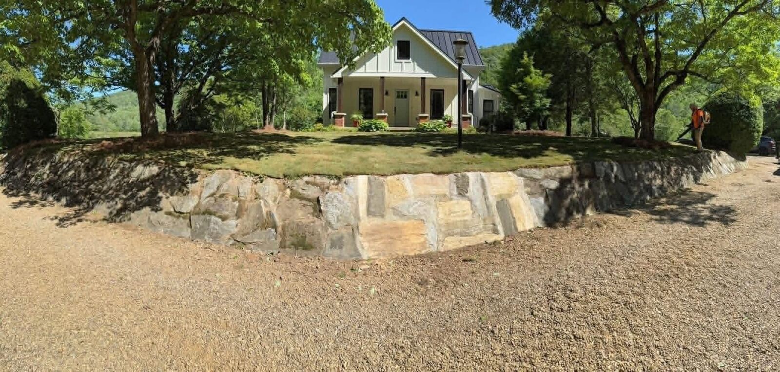 Stone landscape steps integrated into a planted slope